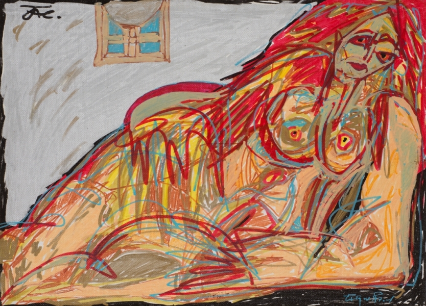 Femme Allongée, 2000, Acrylique Sur Toile, 33 X 41 Cm (13 X 16 In)