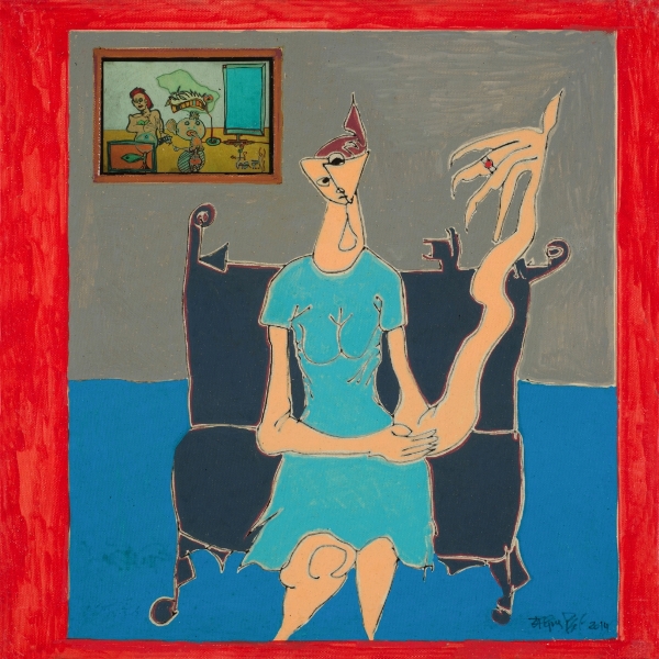 La Femme à La Galerie, 2014, Acrylique Et Collage Sur Toile, 40 X 40 Cm (16 X 16 In)
